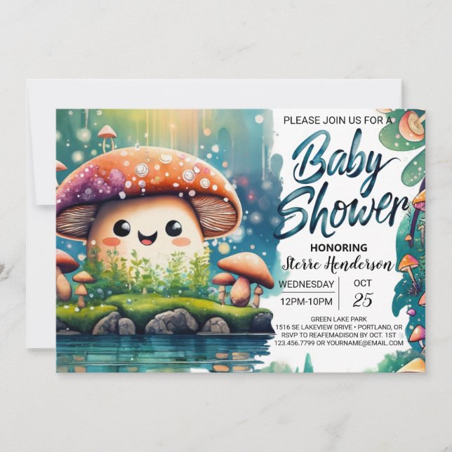 Whimsical Mushroom Wonderland Baby Shower Invitation (Front)