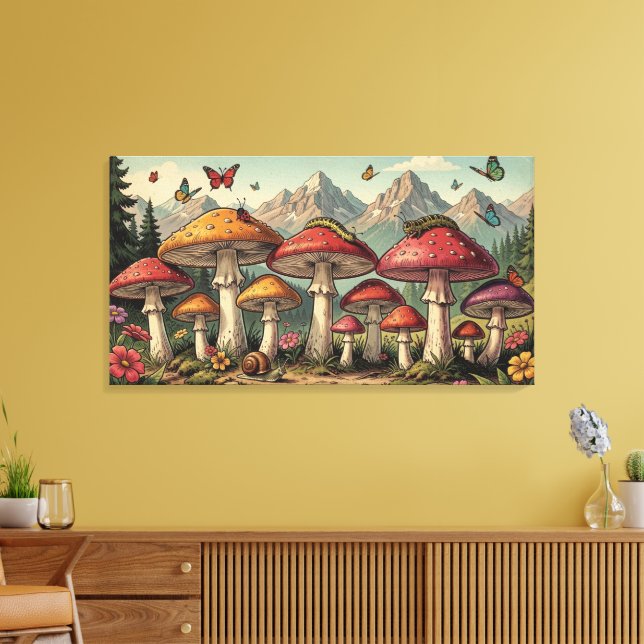 Whimsical Mushrooms and Mountain Tops Canvas Print (Insitu(LivingRoom))