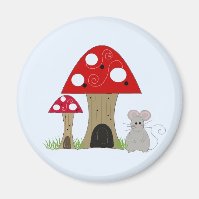 Whimsical Mushrooms and Mouse Magnet (Front)