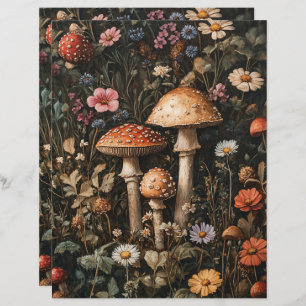 Whimsical Mushrooms and Wildflower Scrapbook Paper