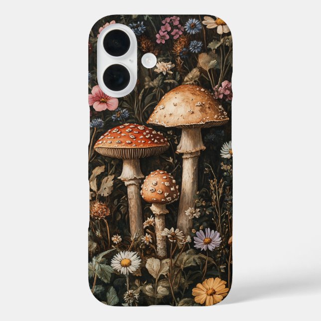 Whimsical Mushrooms and Wildflowers Botanical Case-Mate iPhone Case (Back)