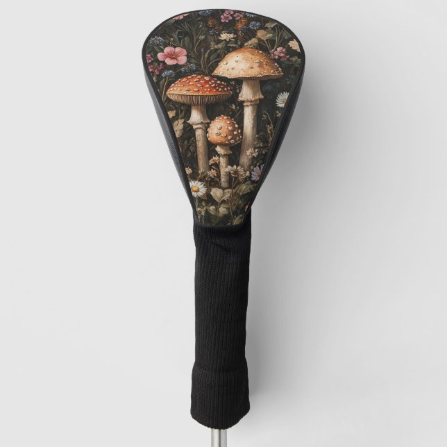 Whimsical Mushrooms and Wildflowers Botanical Golf Head Cover (Front)