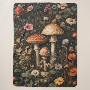 Whimsical Mushrooms and Wildflowers Botanical Sherpa Blanket