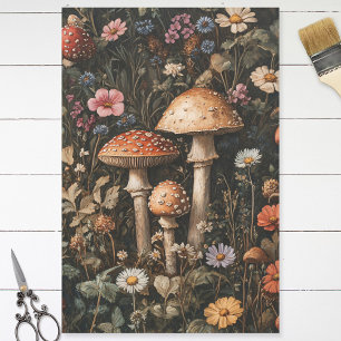 Whimsical Mushrooms and Wildflowers Decoupage Tissue Paper