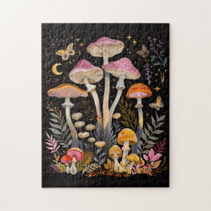 Whimsical Mushrooms Moths and Moon Jigsaw Puzzle