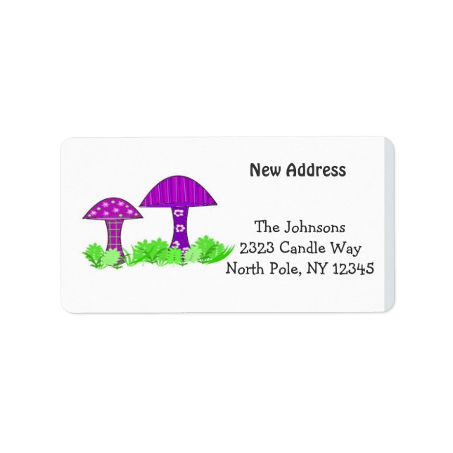 Whimsical Mushrooms New Address Label (Front)