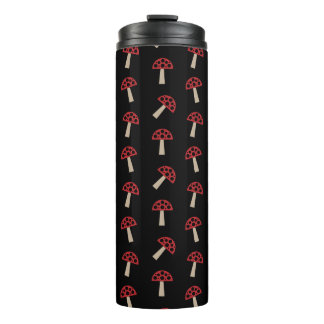 Whimsical Mushrooms Red And Black Pattern Thermal Tumbler