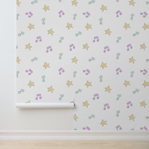 Whimsical Musical Notes and Stars Pastel Pattern Wallpaper