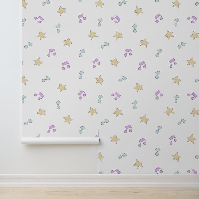 Whimsical Musical Notes and Stars Pastel Pattern Wallpaper (Application)