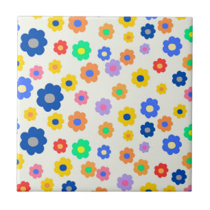 Whimsical Mustard & Black Floral Retro Cheerful Tile