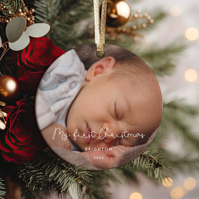 Whimsical My First Christmas baby photo Ceramic Tree Decoration (Creator Uploaded)