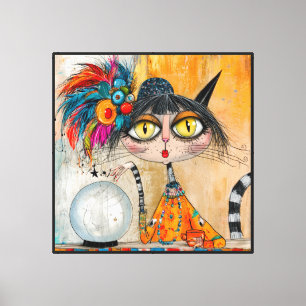Whimsical Mystic Fortune Teller Cat Canvas Print