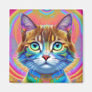 Whimsical Mystical Colourful Cat Magnet