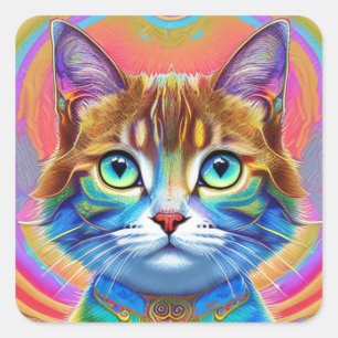 Whimsical Mystical Colourful Cat Square Sticker