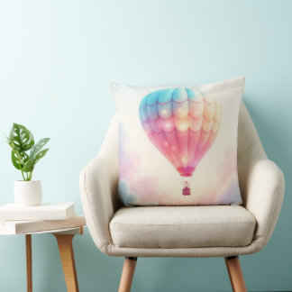 Whimsical Mystical Flying Air Balloon Light Colors Cushion