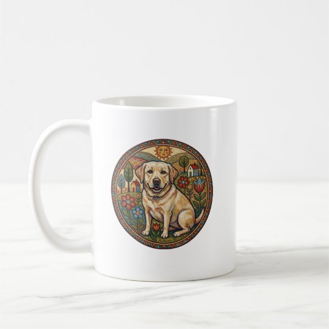 Whimsical Naive Art Yellow Labrador Coffee Mug (Left)