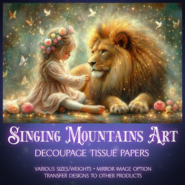Whimsical Narnia Fantasy Girl and Lion Decoupage  Tissue Paper (Creator Uploaded)