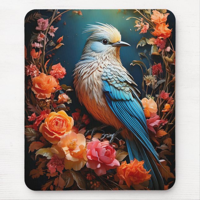 Whimsical Nature Blue Bird Mouse Mat (Front)