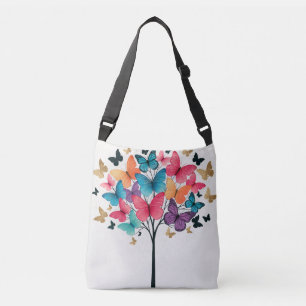 Whimsical Nature Butterfly Tree of Life Crossbody Bag
