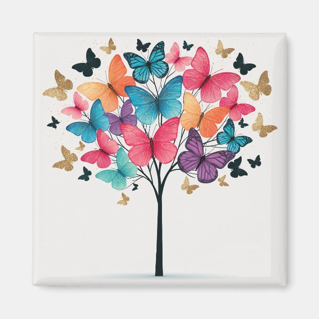 Whimsical Nature Butterfly Tree of Life Magnet (Front)