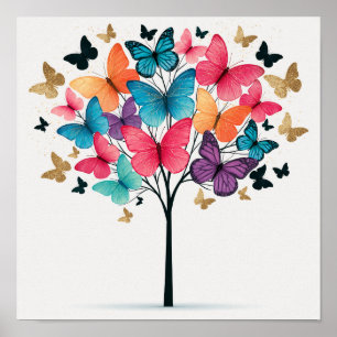 Whimsical Nature Butterfly Tree of Life Poster