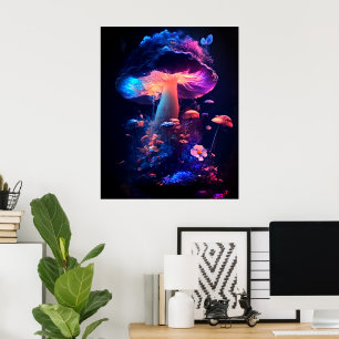 Whimsical Nature Dance: Mushrooms & Flowers Poster