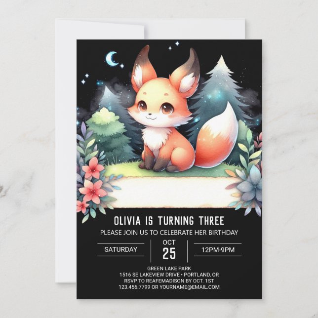  Whimsical Nature Fox Birthday digital Invitation (Front)