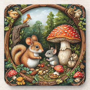 Whimsical Nature Scene With squirrel Coaster