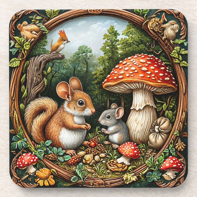 Whimsical Nature Scene With squirrel Coaster (Front)