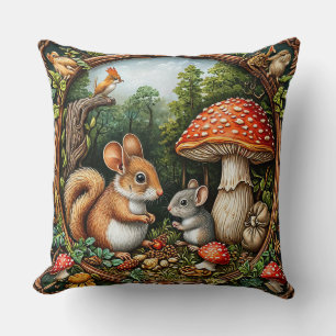 Whimsical Nature Scene With squirrel Cushion