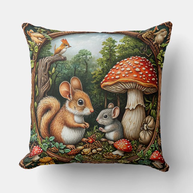 Whimsical Nature Scene With squirrel Cushion (Front)