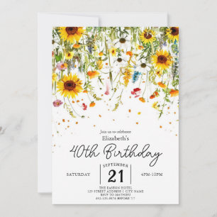 Whimsical Nature Wildflowers 40th birthday Invitation