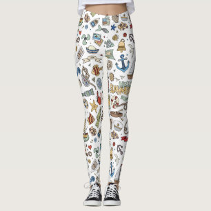 Whimsical Nautical, Coastal Design Leggings