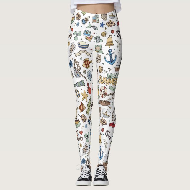 Whimsical Nautical, Coastal Design Leggings (Front)