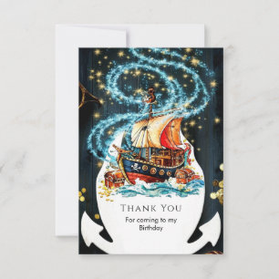 Whimsical Nautical Pirate Ship Birthday Thank You Card