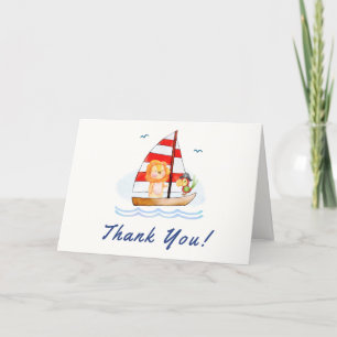 Whimsical Nautical Wild Lion Sailboat Baby Shower Thank You Card