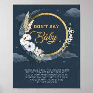 Whimsical navy and gold don't say baby game sign