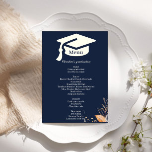 Whimsical  Navy blue Graduation party dinner menu 