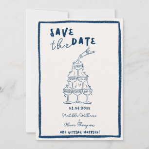 Whimsical Navy Blue Save The Date Invitation