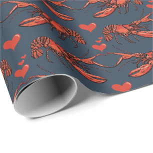 Whimsical Navy Blue You're My Lobster Romantic Wrapping Paper