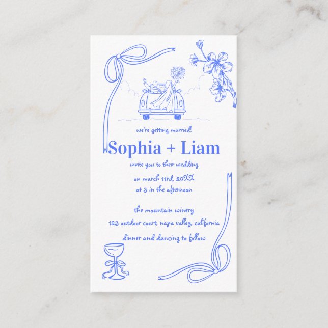 Whimsical Navy French Wedding Invitation (Front)