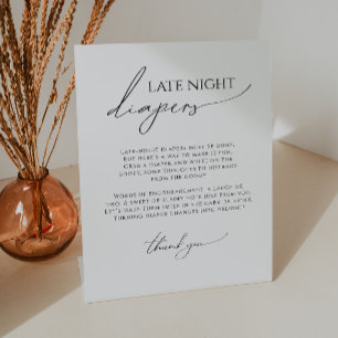 Whimsical Neutral Baby Shower Late Night Diapers Pedestal Sign