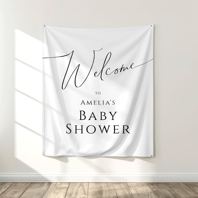 Whimsical Neutral Baby Shower Welcome Backdrop Tapestry (Creator Uploaded)