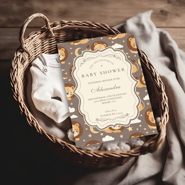 Whimsical Neutral Safari Lion Baby Shower Invitation (Creator Uploaded)