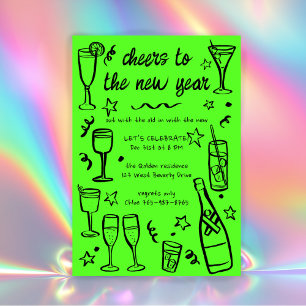 Whimsical NEW YEAR Party Cocktail Drinks Custom  Invitation