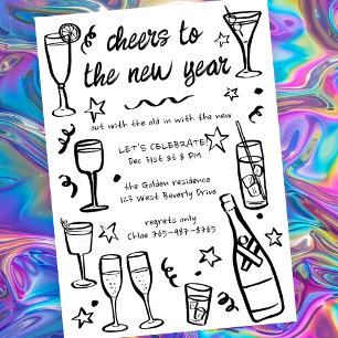 Whimsical NEW YEAR Party Cocktail Drinks Custom Invitation