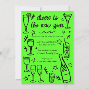 Whimsical NEW YEAR Party Cocktail Drinks Custom  Invitation