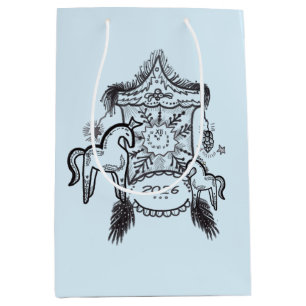 Whimsical New Year Zodiac Horse Lantern Art Medium Gift Bag