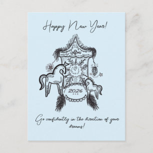 Whimsical New Year Zodiac Horse Lantern Art Postcard