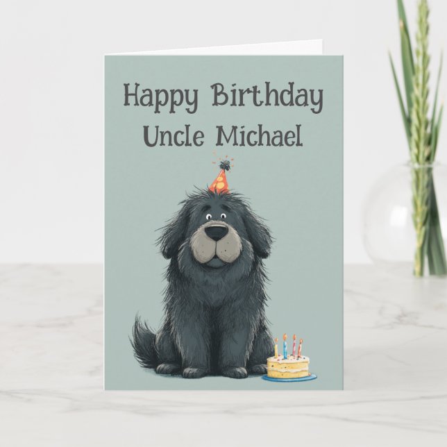 Whimsical Newfoundland Dog Birthday Card (Front)
